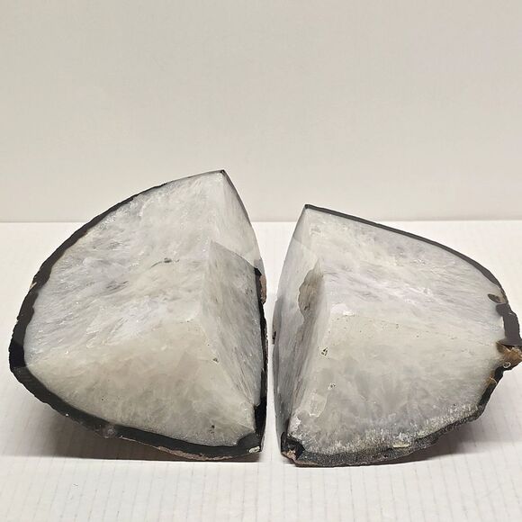 LARGE SET OF NATURAL QUARTZ AGATE CRYSTAL GEODE BOOKENDS - Picture 5 of 9